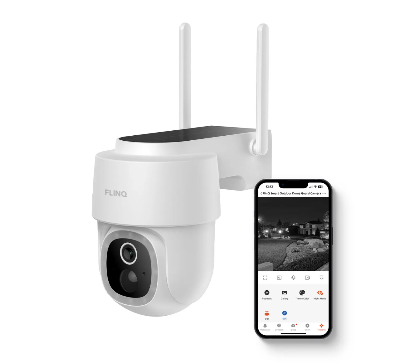FlinQ Slimme Dome Guard Beveiligingscamera Wit 16,3 x 9,9 x 13,8 cm - Draadloze 2K Solar Buitencamera met Nachtzicht en App Bediening