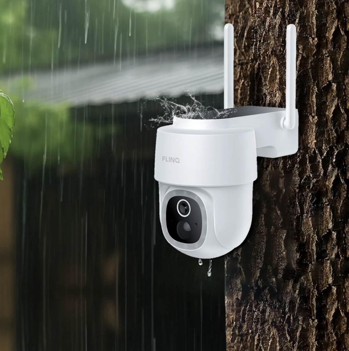 FlinQ Slimme Dome Guard Beveiligingscamera Wit 16,3 x 9,9 x 13,8 cm - Draadloze 2K Solar Buitencamera met Nachtzicht en App Bediening