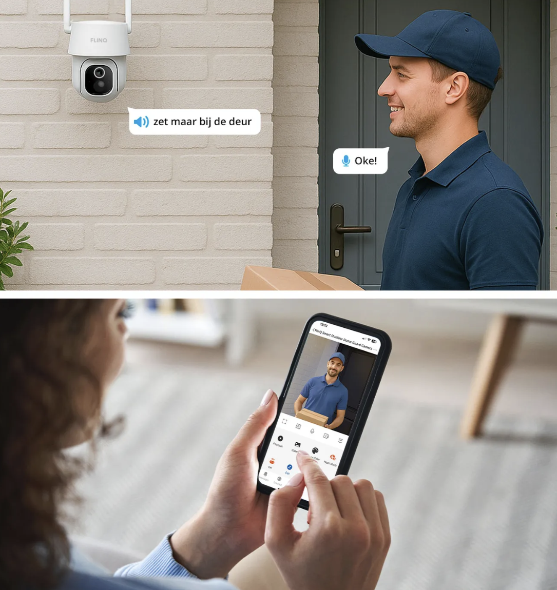 FlinQ Slimme Dome Guard Beveiligingscamera Wit 16,3 x 9,9 x 13,8 cm - Draadloze 2K Solar Buitencamera met Nachtzicht en App Bediening