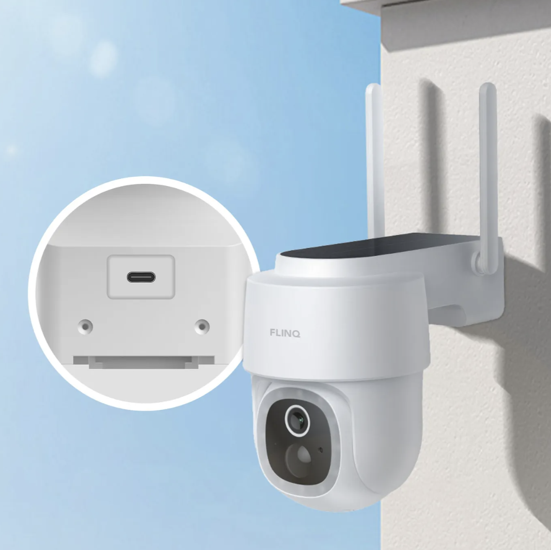 FlinQ Slimme Dome Guard Beveiligingscamera Wit 16,3 x 9,9 x 13,8 cm - Draadloze 2K Solar Buitencamera met Nachtzicht en App Bediening