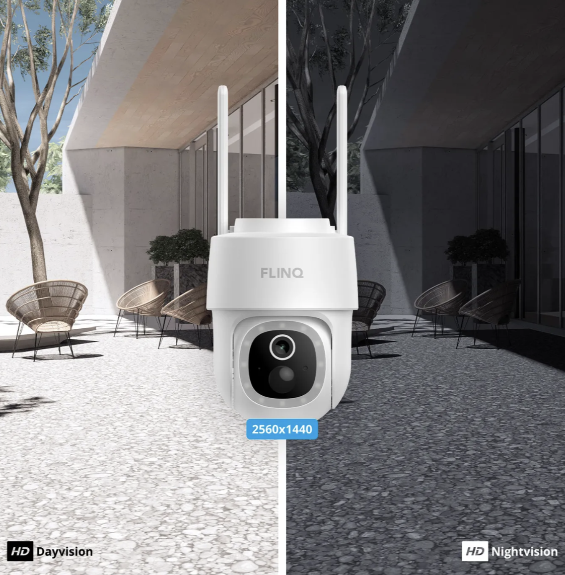 FlinQ Slimme Dome Guard Beveiligingscamera Wit 16,3 x 9,9 x 13,8 cm - Draadloze 2K Solar Buitencamera met Nachtzicht en App Bediening