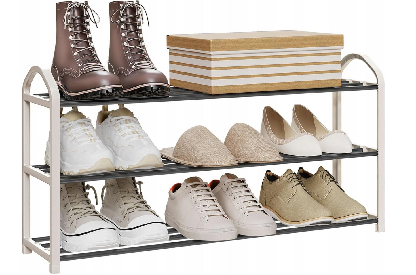 Woltu Schoenenrek 3 Lagen - Crème/Grijs - Voor ca. 12 Paar Schoenen - 79 x 18,5 x 42,5 cm