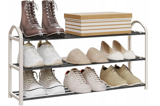Woltu Schoenenrek 3 Lagen - Crème/Grijs - Voor ca. 12 Paar Schoenen - 79 x 18,5 x 42,5 cm