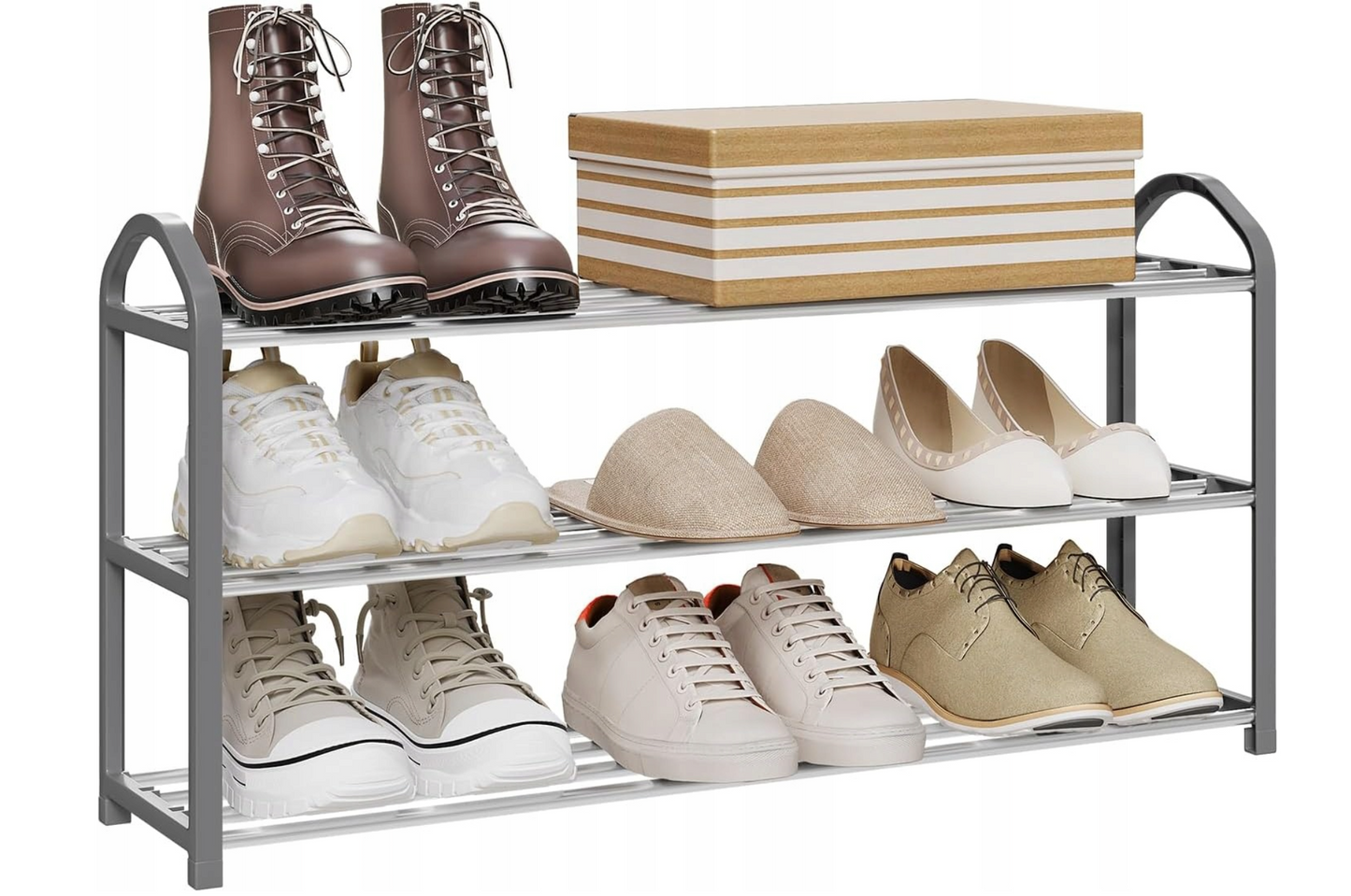 Woltu Schoenenrek 3 Lagen - Grijs - Voor ca. 12 Paar Schoenen - 79 x 18,5 x 42,5 cm