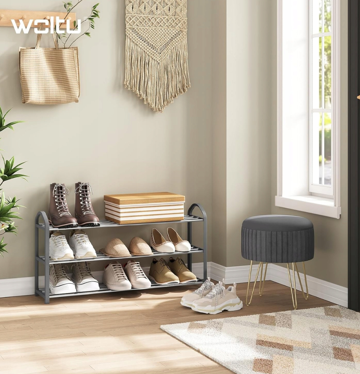 Woltu Schoenenrek 3 Lagen - Grijs - Voor ca. 12 Paar Schoenen - 79 x 18,5 x 42,5 cm