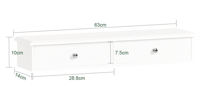 SoBuy Wandkast - 2 Lades - 64 x 15 x 10 cm - Wit