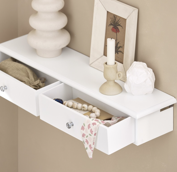 SoBuy Wandkast - 2 Lades - 64 x 15 x 10 cm - Wit