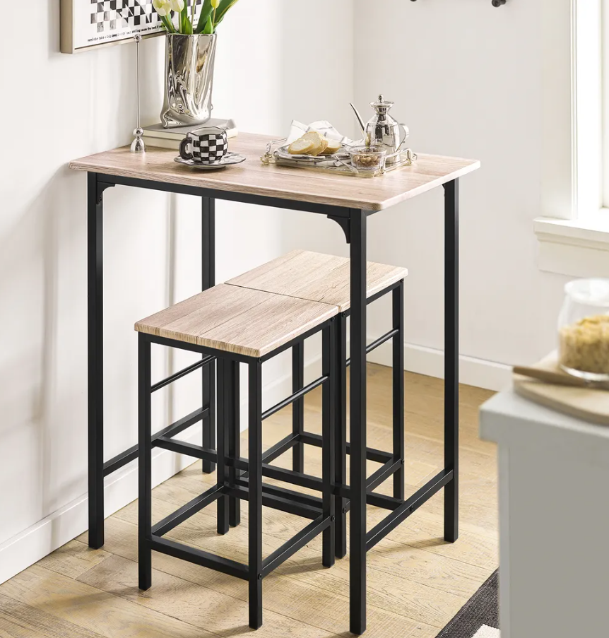 SoBuy Bistrotafel - 3-Delig - 2 Stoelen - Bartafelset - Eettafel - 80 x 87 x 50 cm - Eikenhout / Zwart