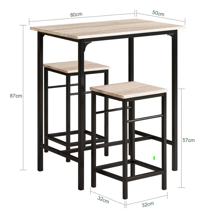 SoBuy Bistrotafel - 3-Delig - 2 Stoelen - Bartafelset - Eettafel - 80 x 87 x 50 cm - Eikenhout / Zwart