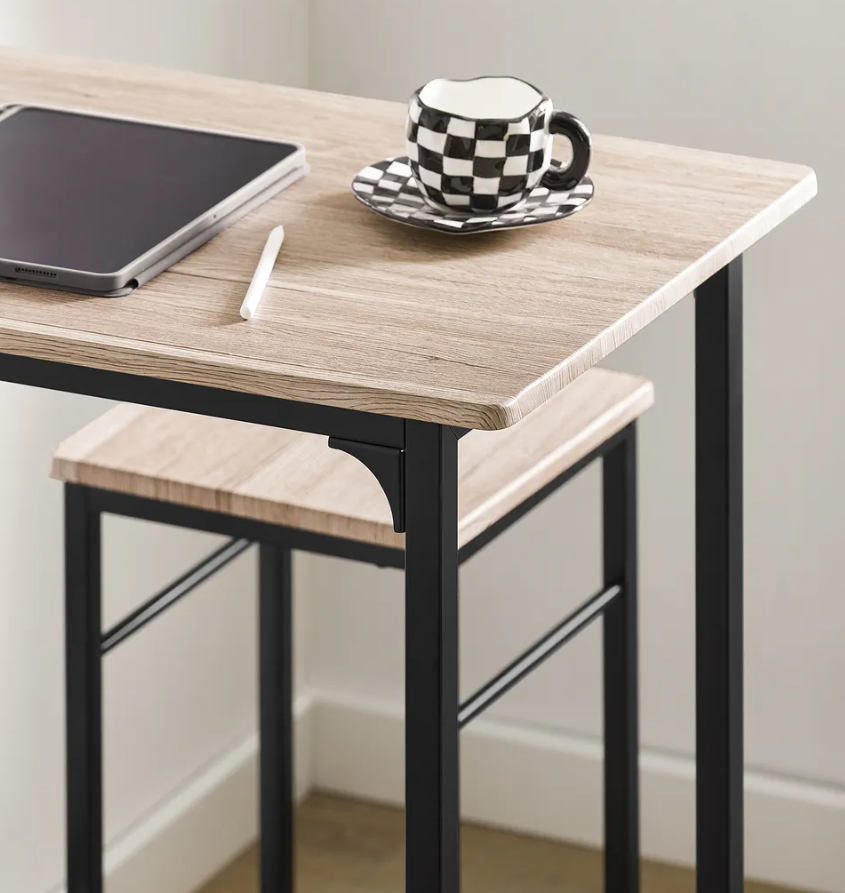 SoBuy Bistrotafel - 3-Delig - 2 Stoelen - Bartafelset - Eettafel - 80 x 87 x 50 cm - Eikenhout / Zwart