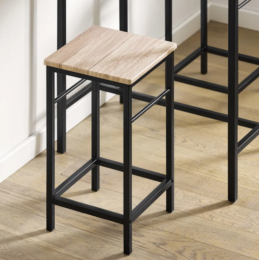SoBuy Bistrotafel - 3-Delig - 2 Stoelen - Bartafelset - Eettafel - 80 x 87 x 50 cm - Eikenhout / Zwart