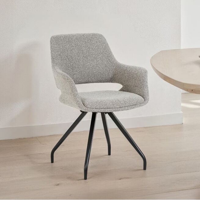 Furnihaus Monza Bjorn Eetkamerstoelen - 2 stuks - Taupe - 82,5x59x60 cm Met Armleuningen - 180° Draaibaar
