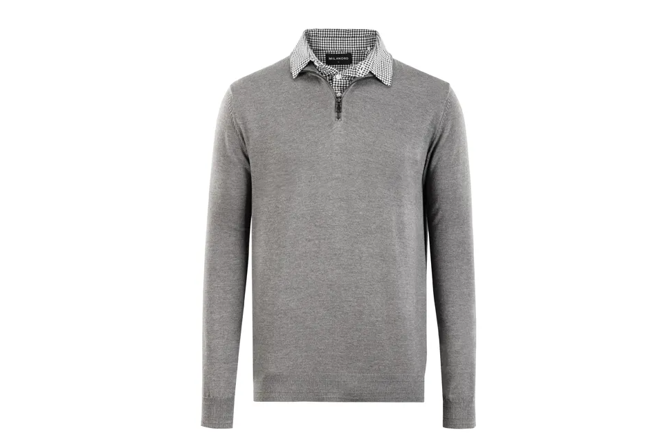 Milanoro Herenpullover met overhemdkraag dark grey Maat L