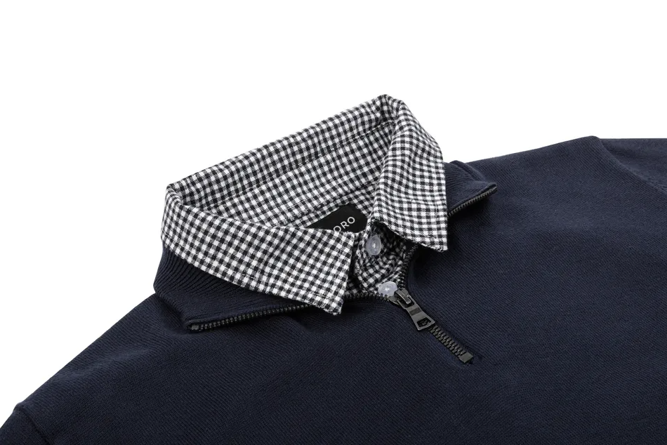 Milanoro - Herenpullover met overhemdkraag en halve rits - Navy - XXL