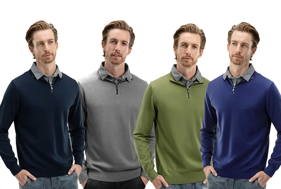 Milanoro - Herenpullover met overhemdkraag en halve rits - Navy - XXL