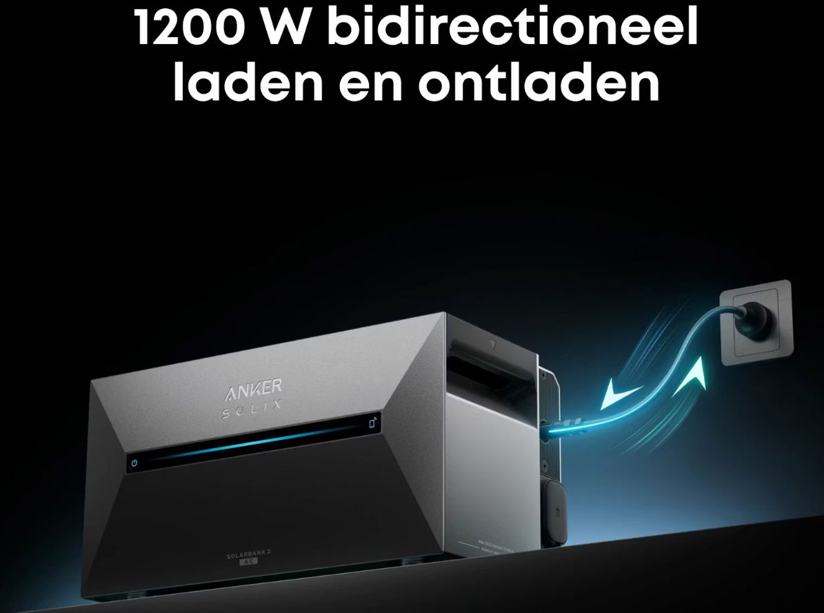 Anker SOLIX Solarbank 2 - Stroomopslag van zonnepanelen - E1600 AC - Zwart/Grijs