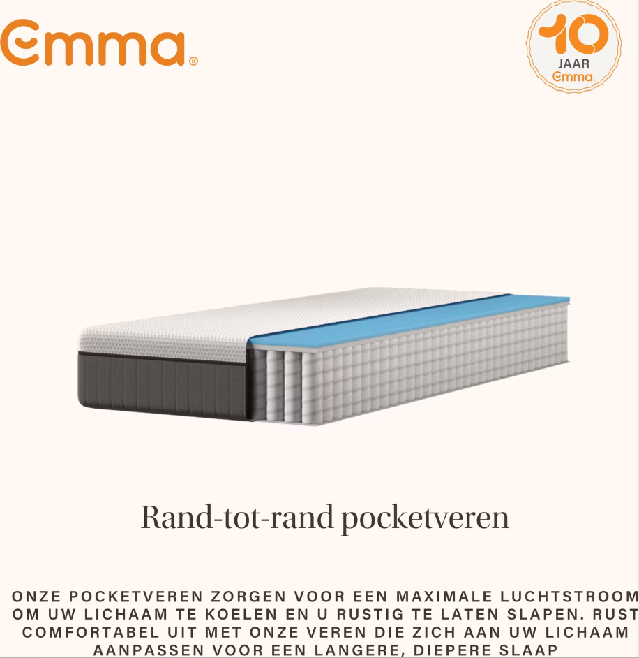 Emma Sleep 22 Lite Hybrid Matras | 180 x 200 cm - Wit