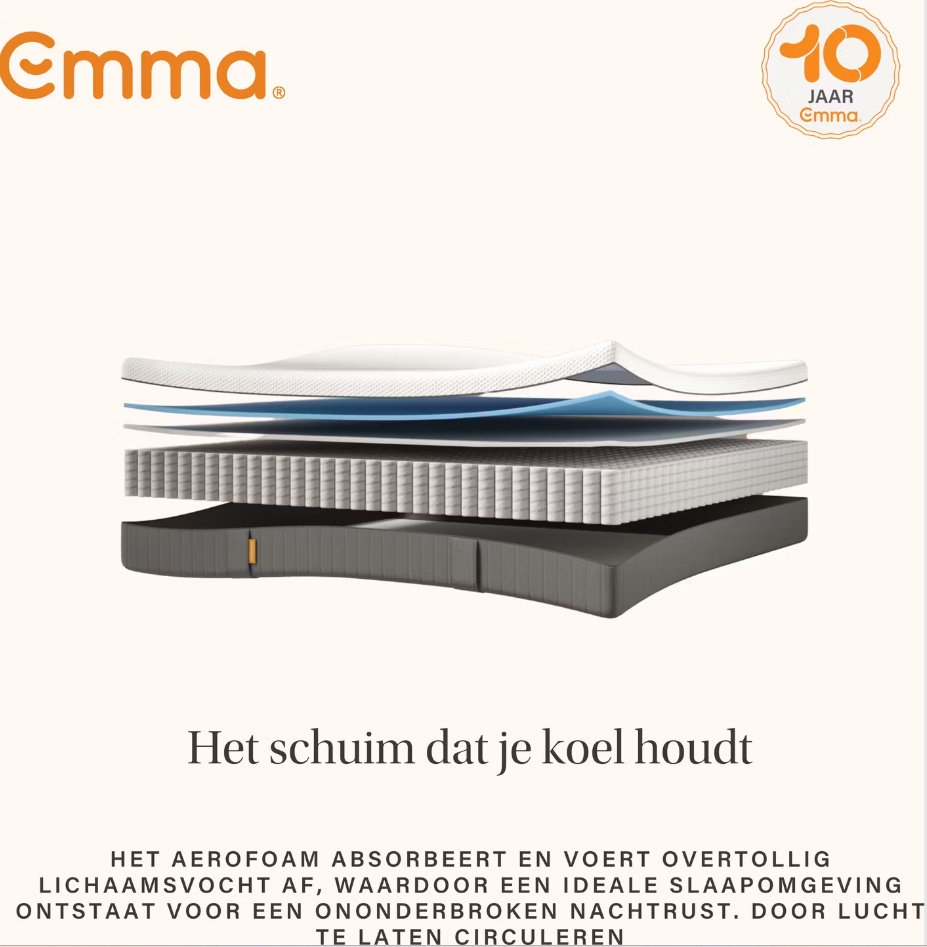 Emma Sleep 22 Lite Hybrid Matras | 180 x 200 cm - Wit