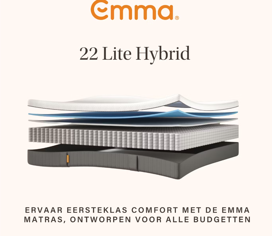 Emma Sleep 22 Lite Hybrid Matras | 180 x 200 cm - Wit