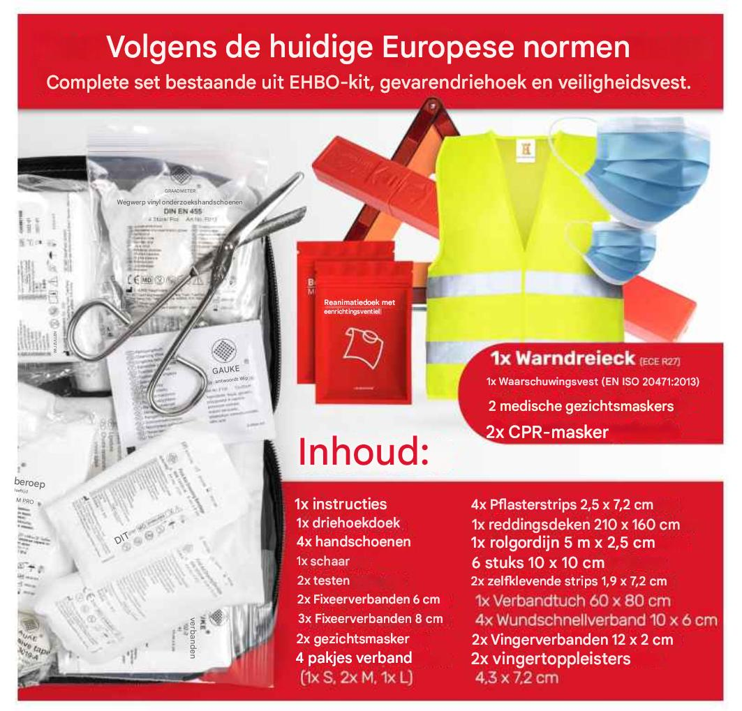 HELDENWERK - Combi-verbanddoos & Verbandtrommel - DIN 13164:2022 Norm - Zwart Kunststof - Inclusief Veiligheidshesje & Gevarendriehoek - 3-in-1 Autoveiligheidsset - Compact & Verplicht