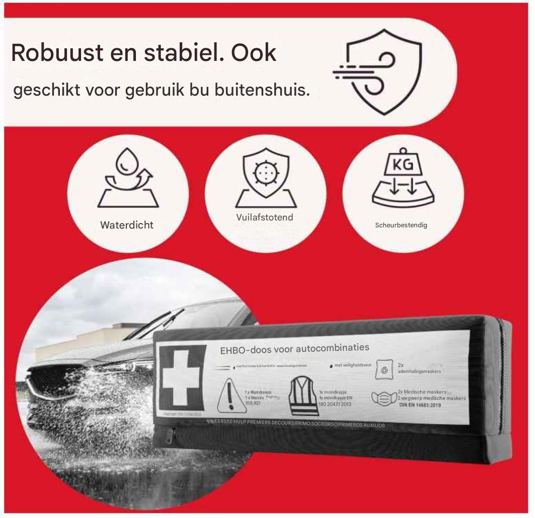 HELDENWERK - Combi-verbanddoos & Verbandtrommel - DIN 13164:2022 Norm - Zwart Kunststof - Inclusief Veiligheidshesje & Gevarendriehoek - 3-in-1 Autoveiligheidsset - Compact & Verplicht