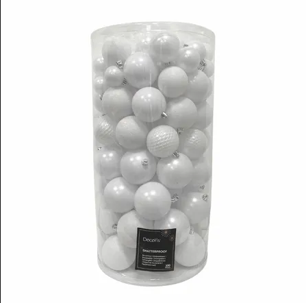 Christmas Decoration Kerstballen Mix Plastic Winter Wit 100st