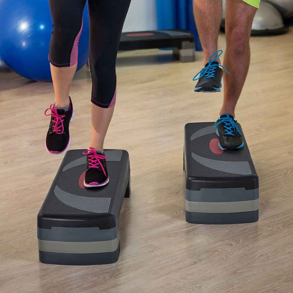 Yaheetech Verstelbare Step-Up - 79,5 x 30 x 10,5-20 cm - Zwart Met Grijs – Fitness Stepper met 3 Hoogtes