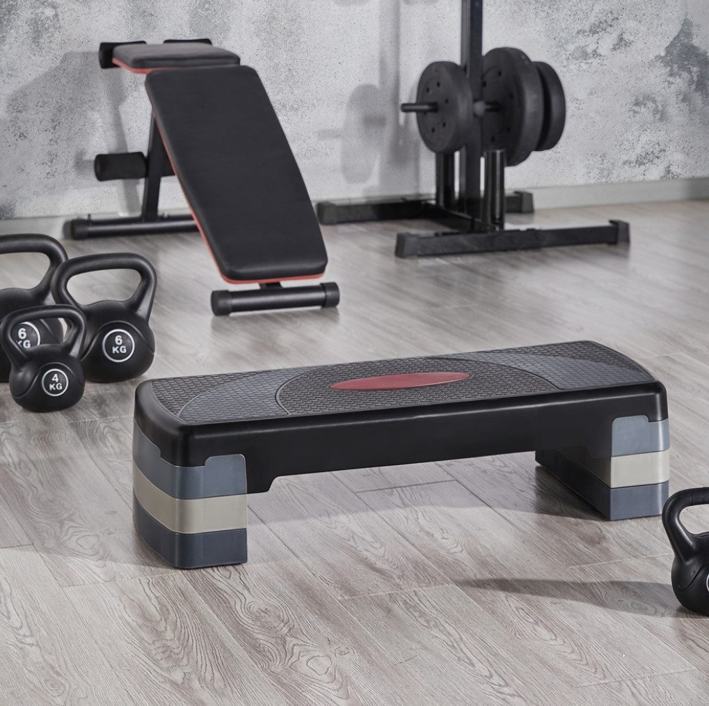 Yaheetech Verstelbare Step-Up - 79,5 x 30 x 10,5-20 cm - Zwart Met Grijs – Fitness Stepper met 3 Hoogtes