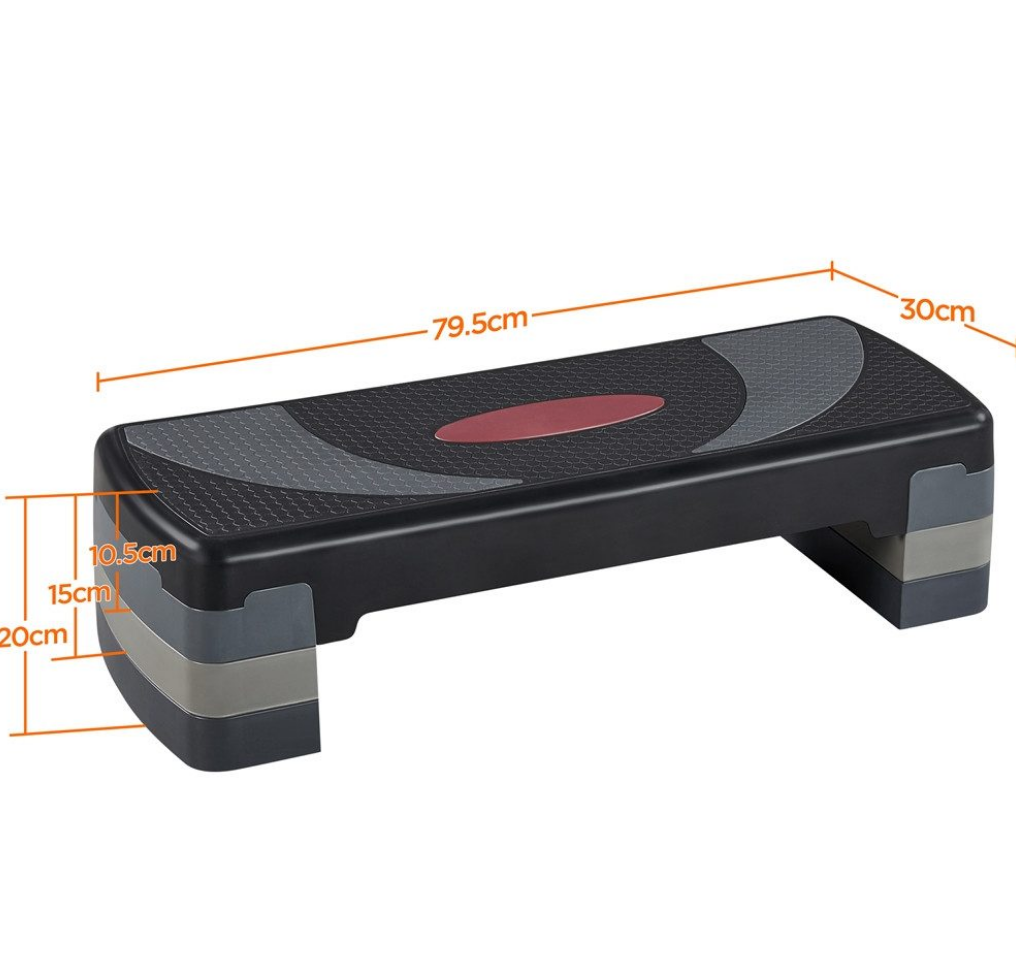 Yaheetech Verstelbare Step-Up - 79,5 x 30 x 10,5-20 cm - Zwart Met Grijs – Fitness Stepper met 3 Hoogtes