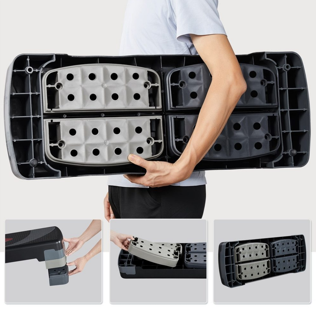 Yaheetech Verstelbare Step-Up - 79,5 x 30 x 10,5-20 cm - Zwart Met Grijs – Fitness Stepper met 3 Hoogtes