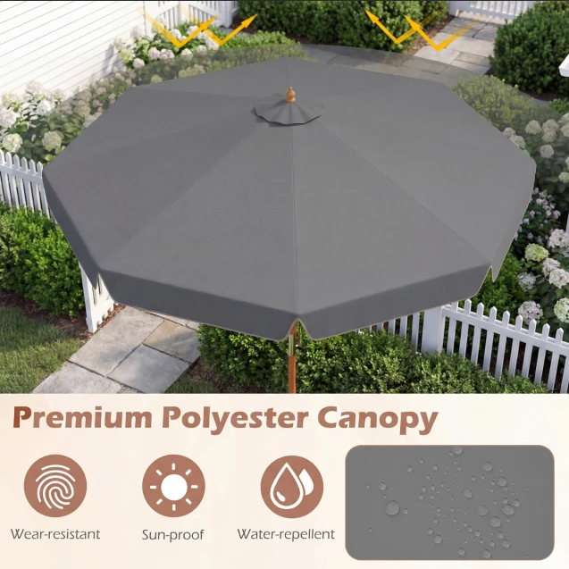 Costway Tuinparasol - 300 cm - Kantelbaar - Houten Paal - Weerbestendig - Grijs