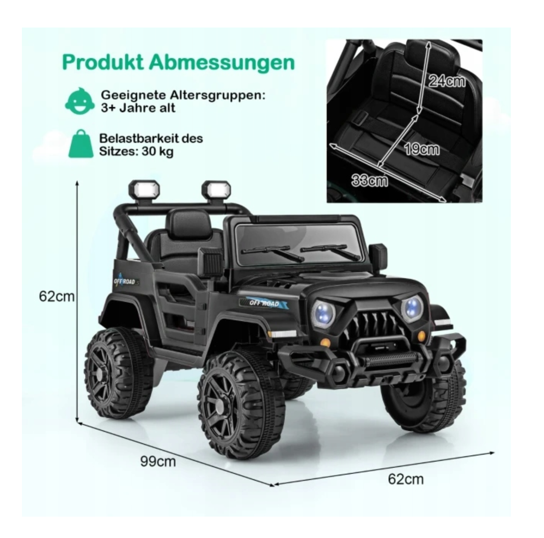 Coast Elektrische Kinderauto Zwart – SUV met Afstandsbediening en LED-Verlichting – 99 x 62 x 62 cm