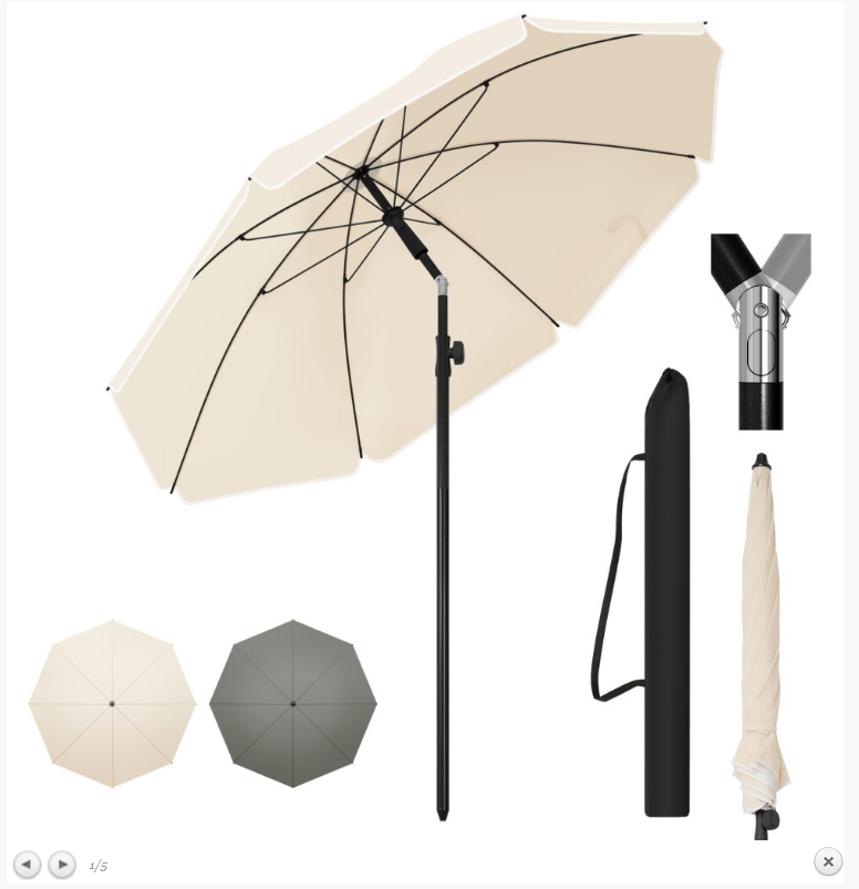 WOLTU GSS0001be02 - Parasol rond 155 cm - Beige - Kantelbaar 45 graden en in hoogte verstelbaar