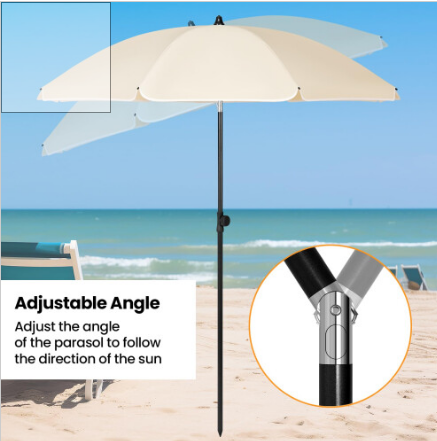 WOLTU GSS0001be02 - Parasol rond 155 cm - Beige - Kantelbaar 45 graden en in hoogte verstelbaar