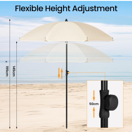 WOLTU GSS0001be02 - Parasol rond 155 cm - Beige - Kantelbaar 45 graden en in hoogte verstelbaar