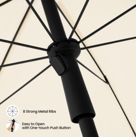 WOLTU GSS0001be02 - Parasol rond 155 cm - Beige - Kantelbaar 45 graden en in hoogte verstelbaar
