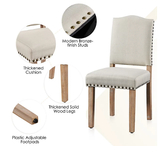 Yaheetech Eetkamerstoelen - 2Stuks - 136kg - Gestoffeerd - Beige