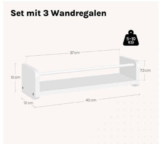 Woltu Wandplankenset - Zwevend - MDF - 3 Delig - 40x12x10 cm - Wit