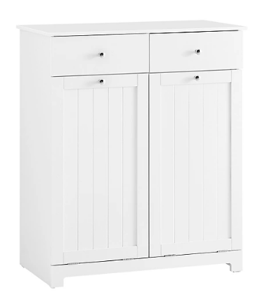SoBuy Wasmandkast met 2 Waszakken en 2 Lades - 78x38,5x90,5cm - Wit