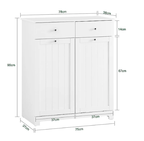 SoBuy Wasmandkast met 2 Waszakken en 2 Lades - 78x38,5x90,5cm - Wit