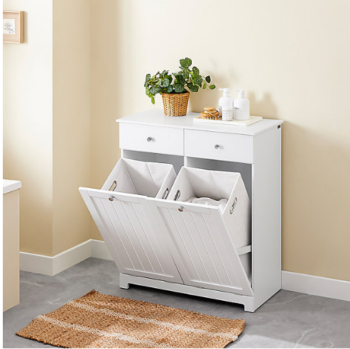 SoBuy Wasmandkast met 2 Waszakken en 2 Lades - 78x38,5x90,5cm - Wit