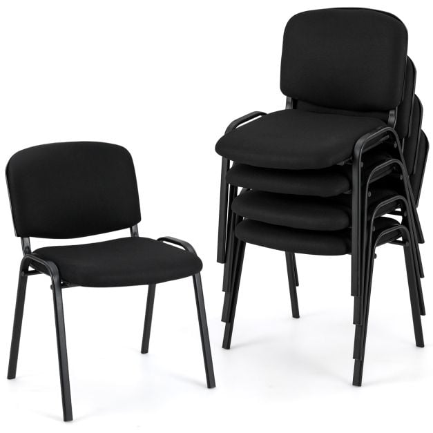 Coast Vergaderstoelen Set - Stapelbaar - Ergonomisch - Linnen - Metaal - 5-Delig - Zwart