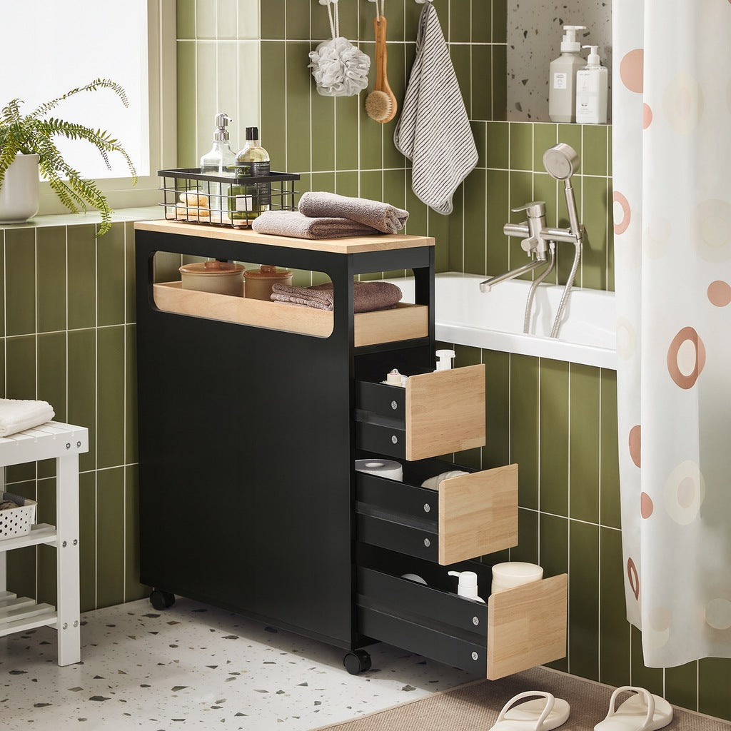 SoBuy Archiefkast - BZR54-SCH - MDF & Bamboe - Tot. 40kg - 24x82x65cm - Zwart