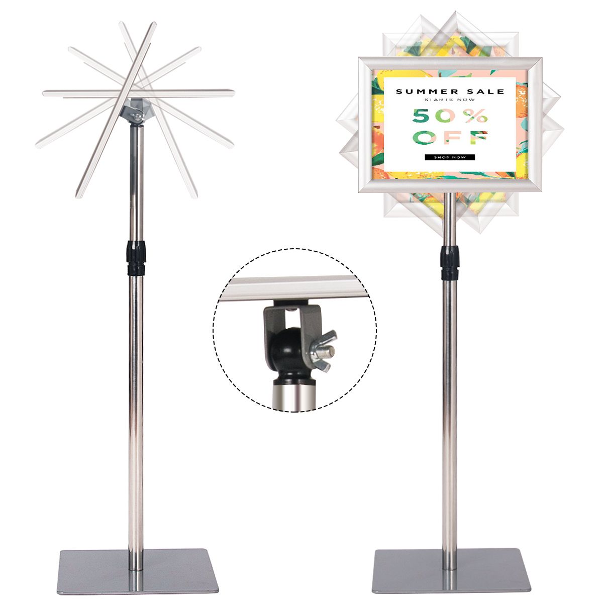 Coast Posterstandaard - Verstelbaar & Weerbestendig - Tot. 118cm Hoog - 28 x 28 cm - Zilver