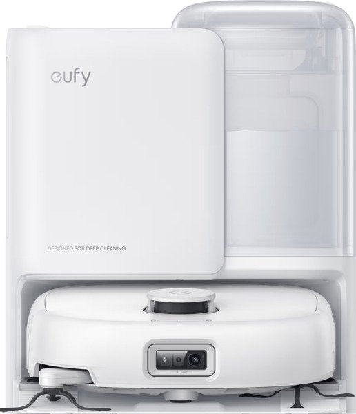 eufy Robotstofzuiger Omni E25, HydroJet dweilsysteem, 20.000 Pa zuigkracht, DuoSpiral borstels die ontklitten, CornerRover arm voor het schoonmaken van hoeken, alles-in-één station, voor gezinnen met huisdieren en kinderen.
