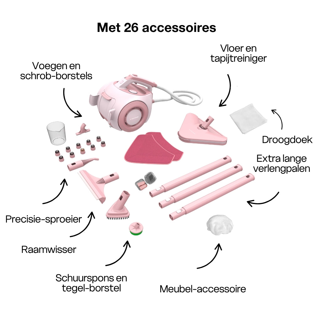 TS2 Stoomreiniger Roze Limited Edition – 1800W Steam Cleaner met 26 Accessoires – 40 x 30,5 x 29 cm