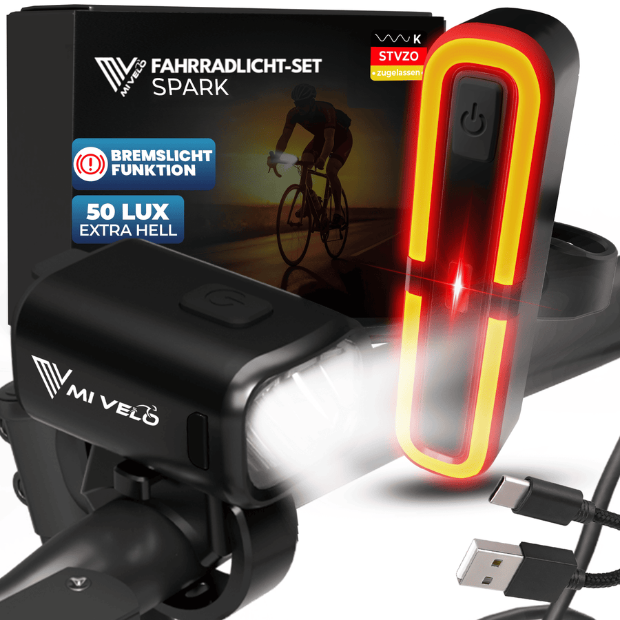 MiVelo Mv-spark fietslamp set - StVZO - USB C oplaadbaar - IPX5 waterdicht - Spark Ultimate