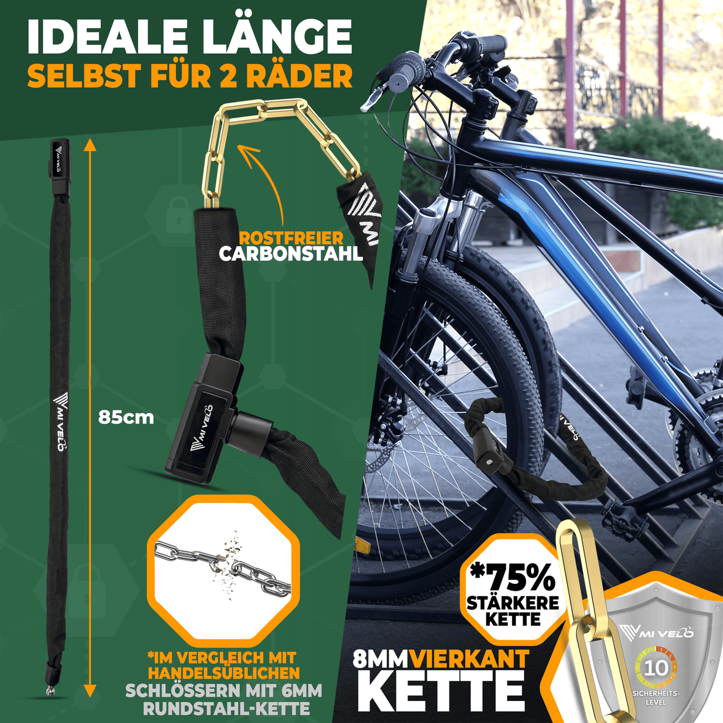 MIVELO Fietsketting – Sleutelslot – 85 cm – Staal – Zwart