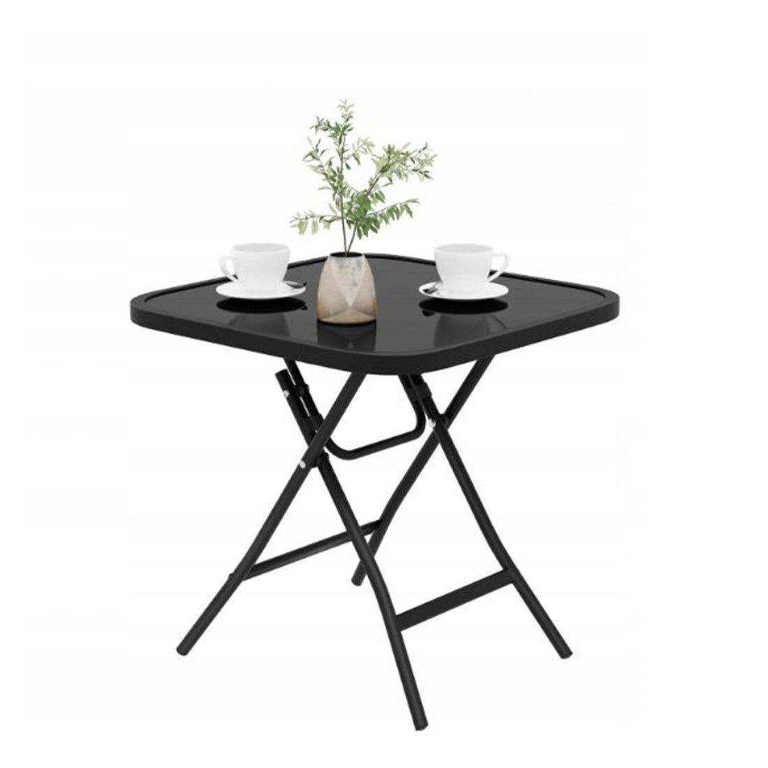 Woltu Opvouwbare Metalen Bijzettafel - Gehard Glazen Tafelblad - Zwart - 46 x 46 x 48 cm
