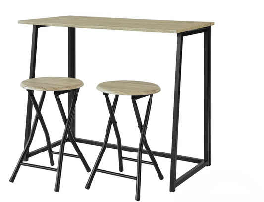 SoBuy Eettafel - 3 Delig - Klaptafel - 2 Krukken - Keukentafel - 90 x74 x 45 cm - Zwart Houten